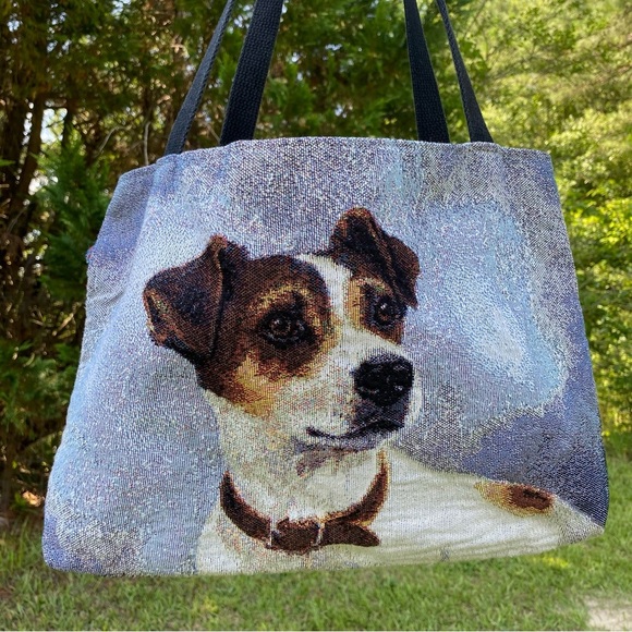 Linda Picken Tapestry Tote Bag w. Jack Russel Terrier Design Very Sweet Face - Picture 3 of 8